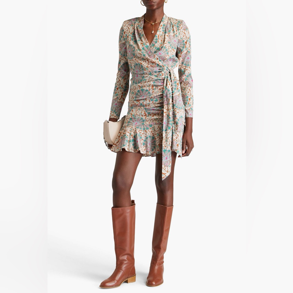 Veronica Beard Agatha Wrap-Effect Paisley-Print Stretch-Silk Mini Dress